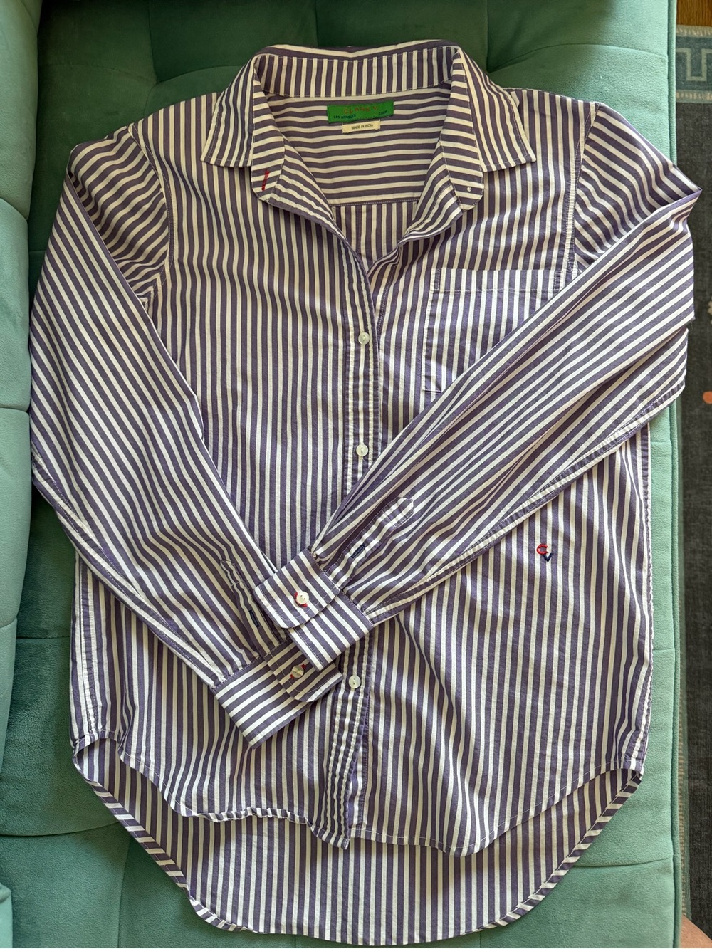 Striped Button-Down Shirt in Purple & White by Clare V.